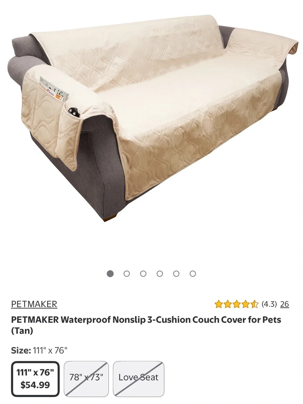 Petmaker Waterproof Quilted Brown Pet Furniture Cover with Pocket